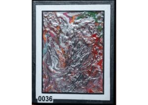 Colorful abstract artwork with textured metallic surface.