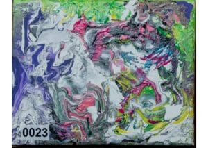 Colorful abstract painting with swirling vibrant textures.