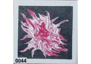Abstract pink and white burst on dark canvas.